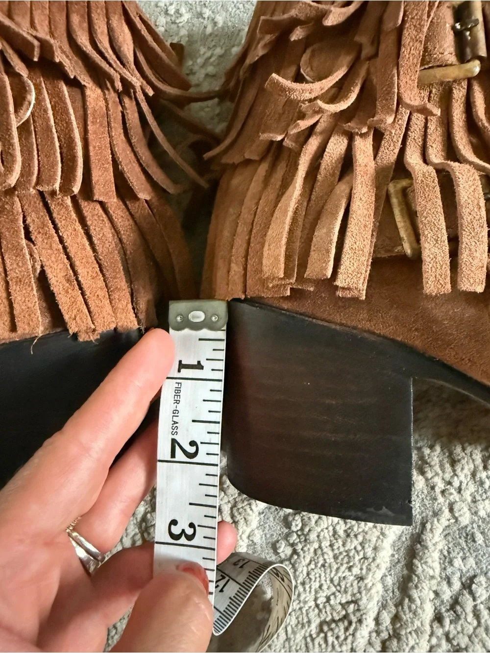 Freebird Suede leather suede brown Fringe Ankle Boots block heel 8